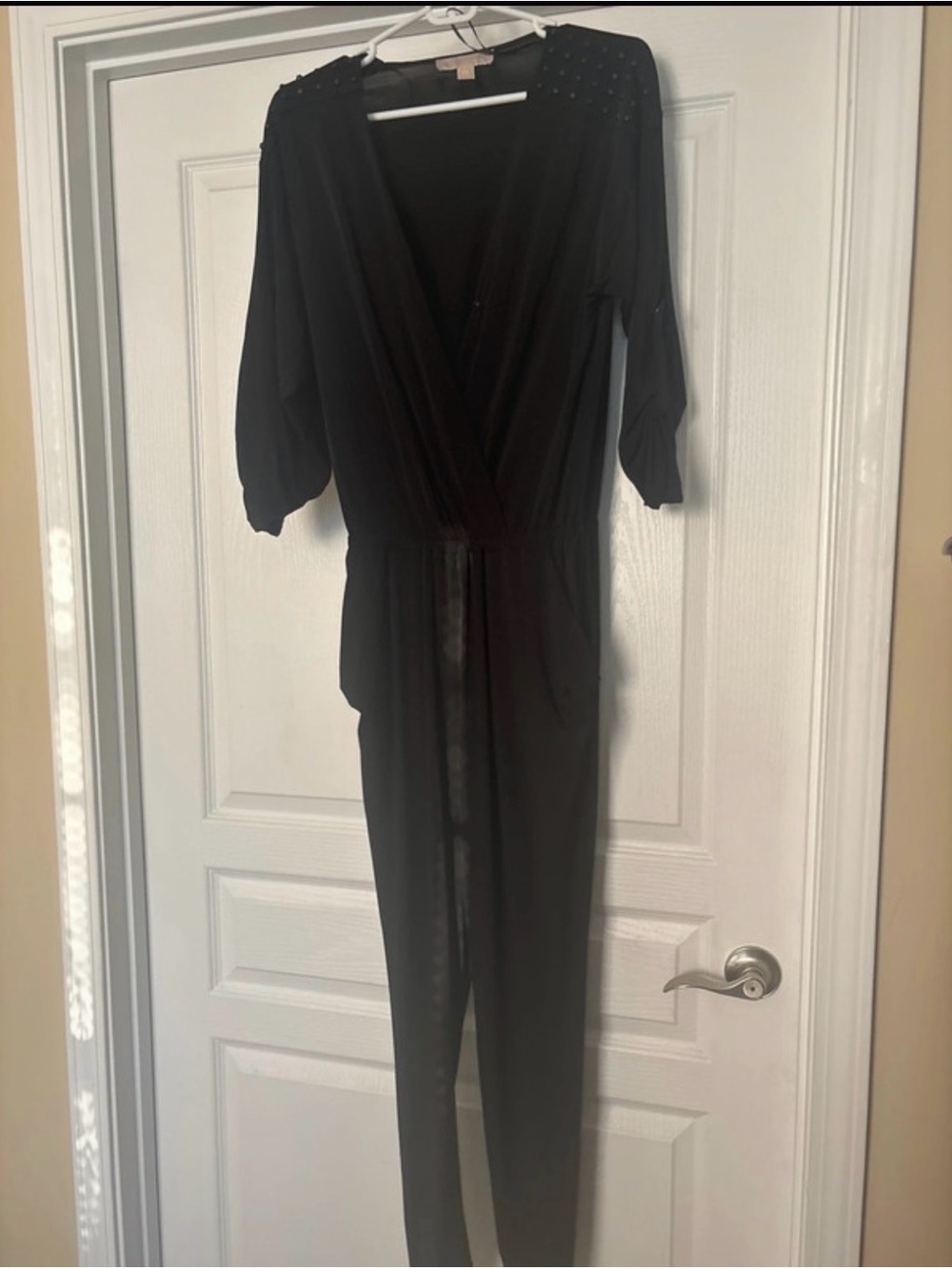 Michael Kors Black Studded-Shoulder Wrap-Front Jumpsuit